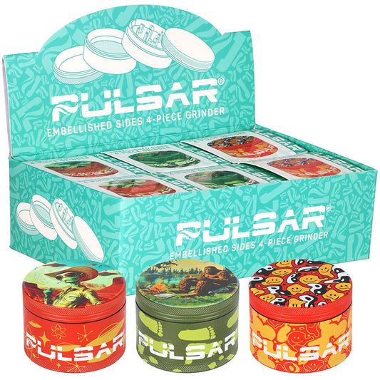 6CT DISPLAY - Pulsar Design Series Aluminum Grinder V2 - 4pc / 2.5" / Assorted Designs